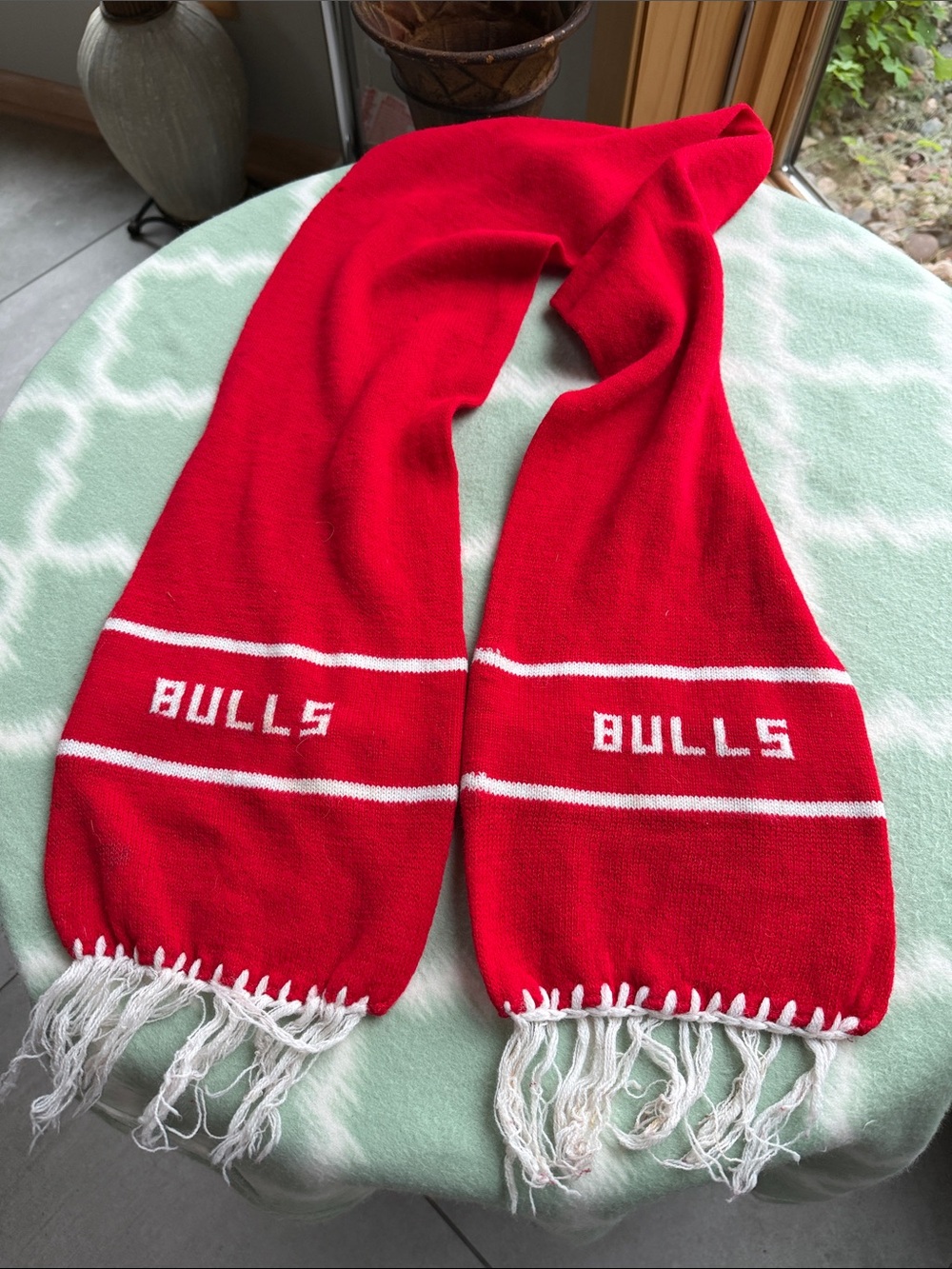 Vintage Chicago Bulls Red Scarf with White Fringed Ends